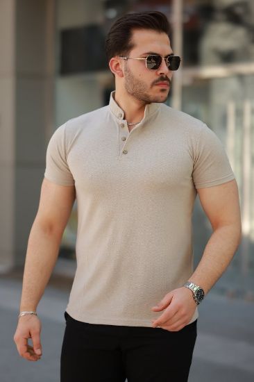 Erkek Hakim Yaka Dokuma Pamuklu Kumaş Kısa Kollu T-shirt resmi